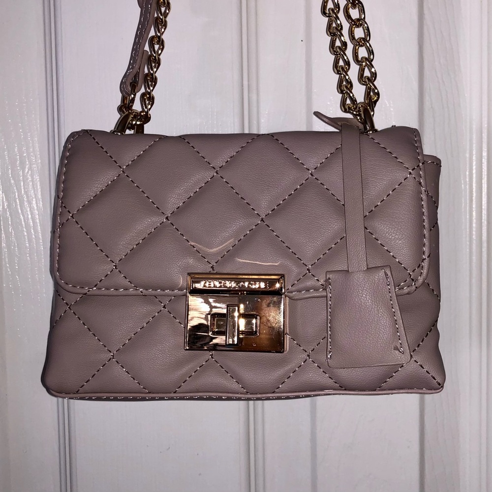 Small, taupe, quilted Kendall+Kylie handbag